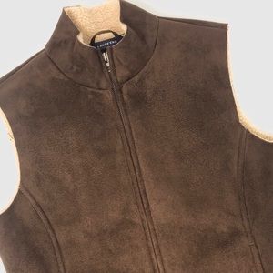 Lands’ End Microsuede/Sherpa Lined Vest Brown *XS*